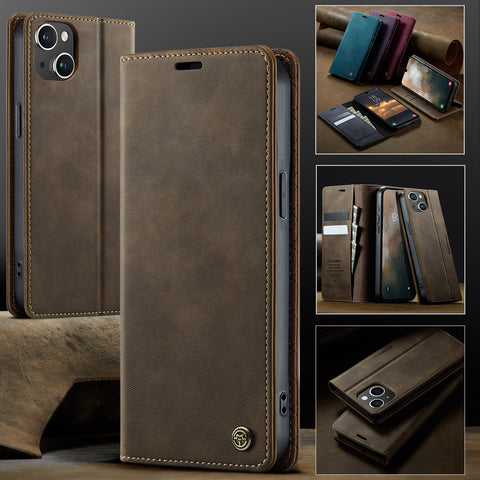 CASEME For iPhone 14 Plus Case  033 Series RFID Blocking Wallet Stand Calf Texture Leather Phone Cover
