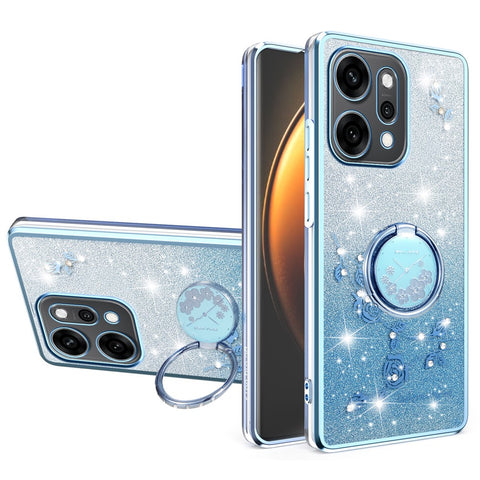 KADEM For Oppo Reno14 Pro 5G (Global) Case Ring Kickstand TPU Flowers Phone Cover Gradient Glitter