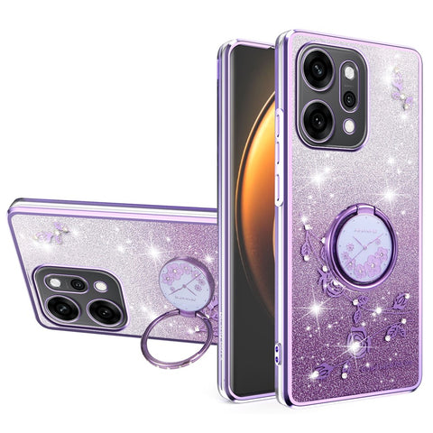KADEM For Oppo Reno14 Pro 5G (Global) Case Ring Kickstand TPU Flowers Phone Cover Gradient Glitter