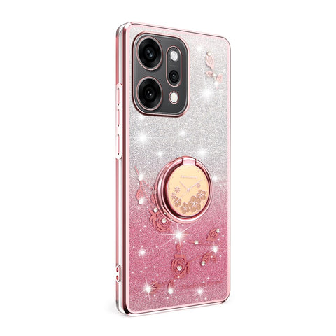 KADEM For Oppo Reno14 5G (Global) Case Ring Kickstand TPU Flowers Phone Cover Gradient Glitter