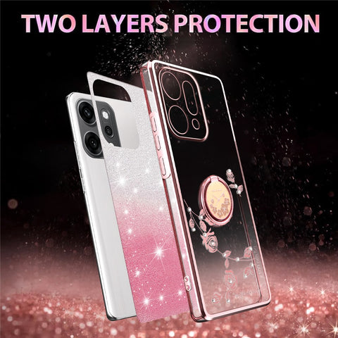 KADEM For Oppo Reno14 5G (Global) Case Ring Kickstand TPU Flowers Phone Cover Gradient Glitter