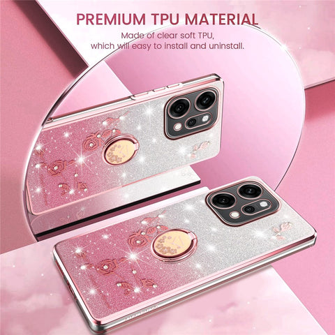 KADEM For Oppo Reno14 5G (Global) Case Ring Kickstand TPU Flowers Phone Cover Gradient Glitter