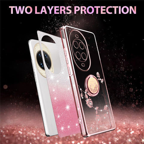 KADEM For Huawei nova 14 Ultra 5G Case Ring Kickstand TPU Flowers Phone Cover Gradient Glitter