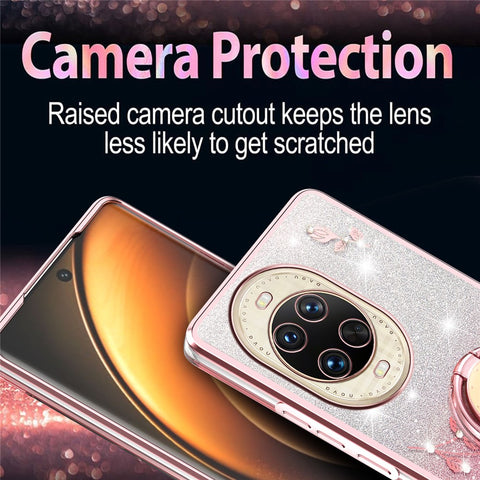 KADEM For Huawei nova 14 Ultra 5G Case Ring Kickstand TPU Flowers Phone Cover Gradient Glitter