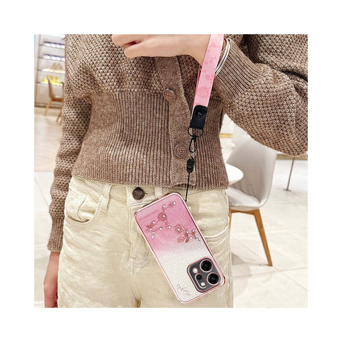 KADEM For Oppo Reno14 Pro 5G (Global) Case Flower Pattern TPU Gradient Phone Cover with Lanyards