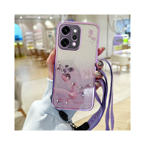 KADEM For Oppo Reno14 Pro 5G (Global) Case Flower Pattern TPU Gradient Phone Cover with Lanyards