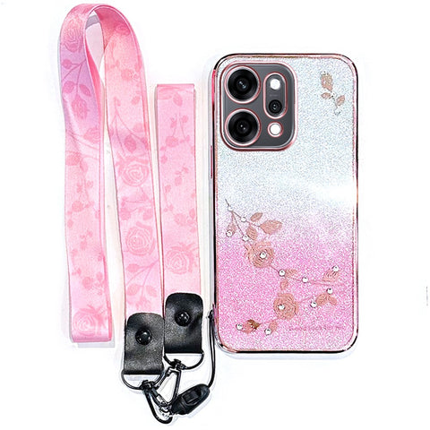 KADEM For Oppo Reno14 5G (Global) Case Flower Pattern TPU Gradient Phone Cover with Lanyards
