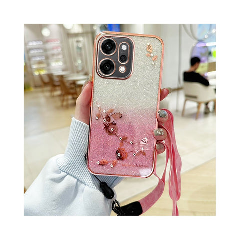KADEM For Oppo Reno14 5G (Global) Case Flower Pattern TPU Gradient Phone Cover with Lanyards