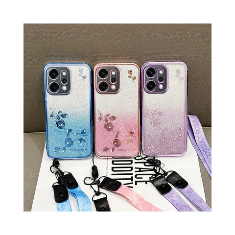KADEM For Oppo Reno14 5G (Global) Case Flower Pattern TPU Gradient Phone Cover with Lanyards