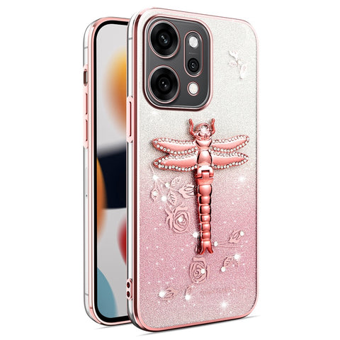 KADEM For Oppo Reno14 Pro 5G (Global) Case Dragonfly Kickstand TPU Flowers Glitter Phone Cover
