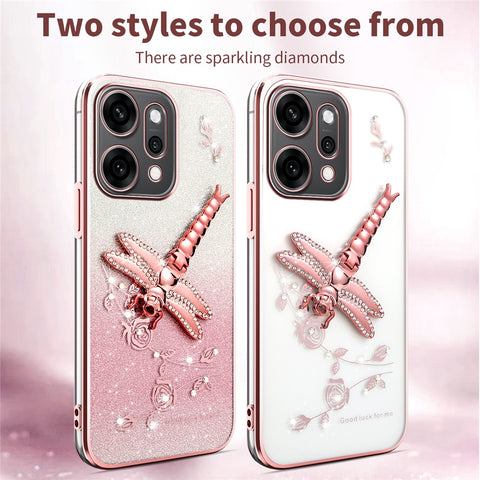 KADEM For Oppo Reno14 Pro 5G (Global) Case Dragonfly Kickstand TPU Flowers Glitter Phone Cover