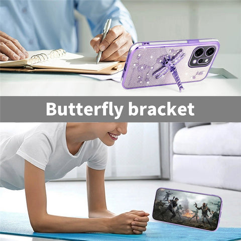 KADEM For Oppo Reno14 Pro 5G (Global) Case Dragonfly Kickstand TPU Flowers Glitter Phone Cover