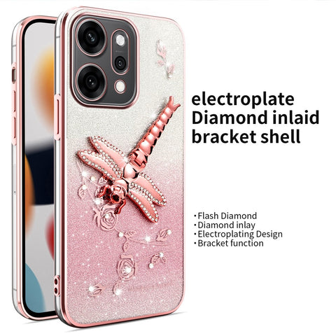KADEM For Oppo Reno14 5G (Global) Case Dragonfly Kickstand TPU Flowers Glitter Phone Cover