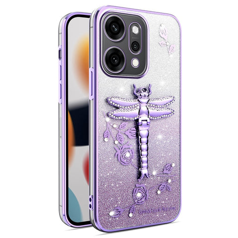 KADEM For Oppo Reno14 5G (Global) Case Dragonfly Kickstand TPU Flowers Glitter Phone Cover