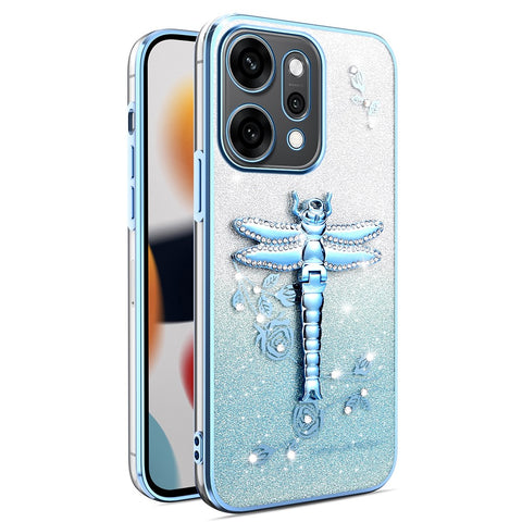 KADEM For Oppo Reno14 5G (Global) Case Dragonfly Kickstand TPU Flowers Glitter Phone Cover