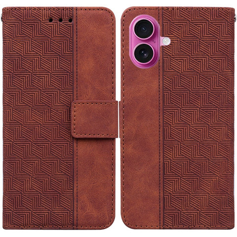 For iPhone 17 Case Geometry Pattern Leather Wallet Phone Cover with Wrist Strap