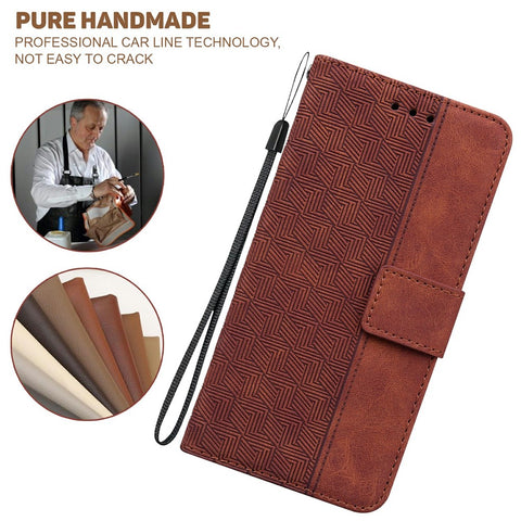 For iPhone 17 Case Geometry Pattern Leather Wallet Phone Cover with Wrist Strap