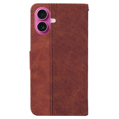 For iPhone 17 Case Geometry Pattern Leather Wallet Phone Cover with Wrist Strap