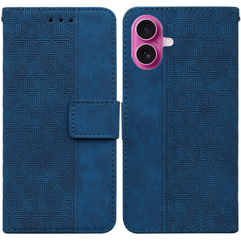For iPhone 17 Case Geometry Pattern Leather Wallet Phone Cover with Wrist Strap