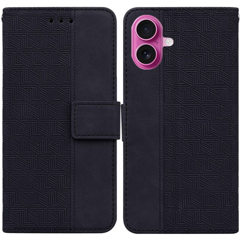 For iPhone 17 Case Geometry Pattern Leather Wallet Phone Cover with Wrist Strap