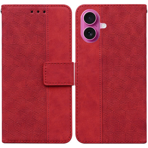 For iPhone 17 Case Geometry Pattern Leather Wallet Phone Cover with Wrist Strap