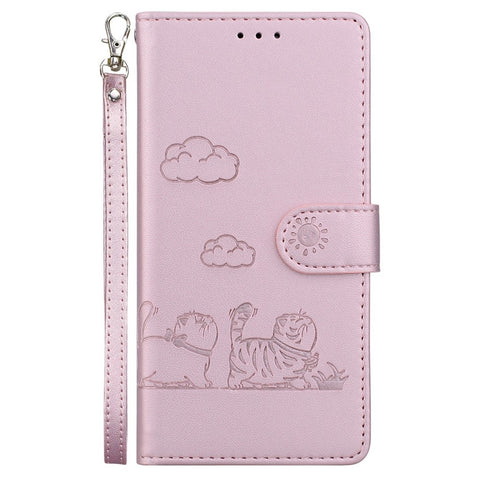 For iPhone 17 Case RFID Blocking Kitten Pattern TPU + PU Leather Phone Cover with Strap