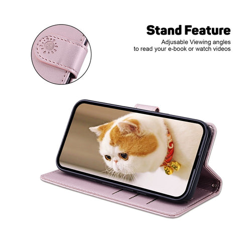 For iPhone 17 Case RFID Blocking Kitten Pattern TPU + PU Leather Phone Cover with Strap