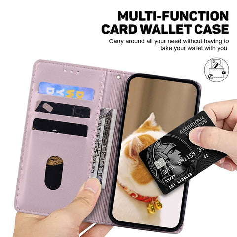 For iPhone 17 Case RFID Blocking Kitten Pattern TPU + PU Leather Phone Cover with Strap