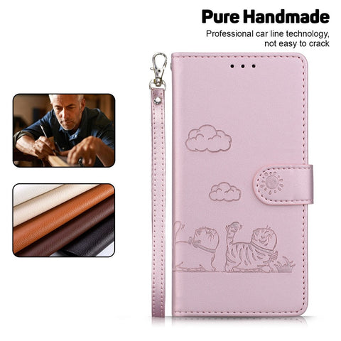 For iPhone 17 Case RFID Blocking Kitten Pattern TPU + PU Leather Phone Cover with Strap