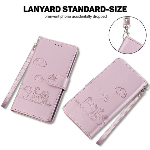 For iPhone 17 Case RFID Blocking Kitten Pattern TPU + PU Leather Phone Cover with Strap
