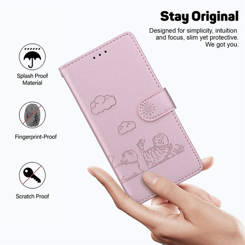 For iPhone 17 Case RFID Blocking Kitten Pattern TPU + PU Leather Phone Cover with Strap