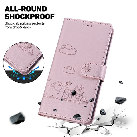 For iPhone 17 Case RFID Blocking Kitten Pattern TPU + PU Leather Phone Cover with Strap