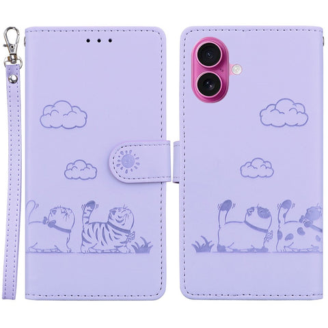 For iPhone 17 Case RFID Blocking Kitten Pattern TPU + PU Leather Phone Cover with Strap
