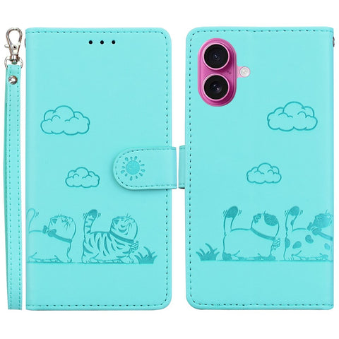 For iPhone 17 Case RFID Blocking Kitten Pattern TPU + PU Leather Phone Cover with Strap