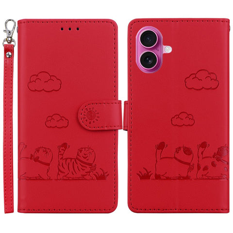 For iPhone 17 Case RFID Blocking Kitten Pattern TPU + PU Leather Phone Cover with Strap