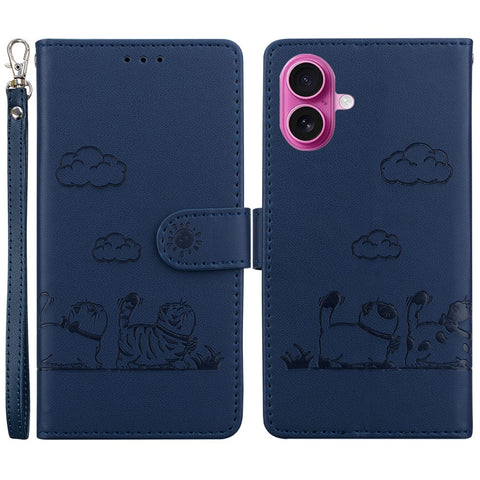 For iPhone 17 Case RFID Blocking Kitten Pattern TPU + PU Leather Phone Cover with Strap