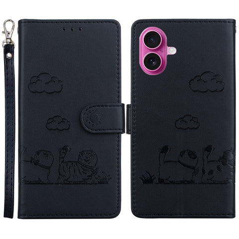 For iPhone 17 Case RFID Blocking Kitten Pattern TPU + PU Leather Phone Cover with Strap
