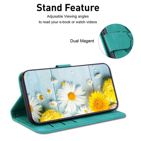 For iPhone 17 Stand Case Lily Flower Imprint Leather Phone Cover with Wrist Strap