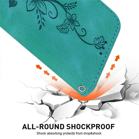 For iPhone 17 Stand Case Lily Flower Imprint Leather Phone Cover with Wrist Strap