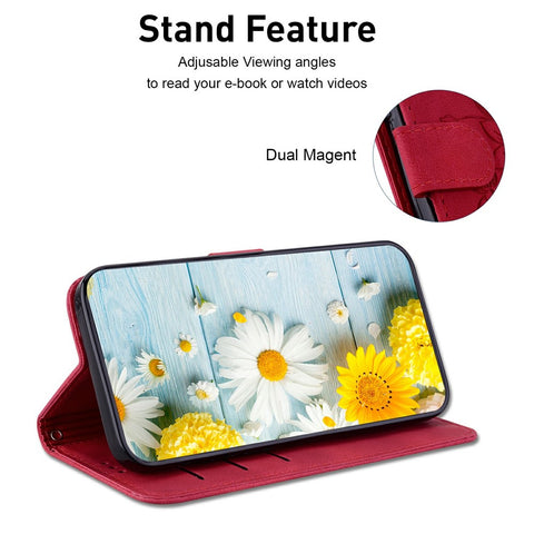 For iPhone Air Stand Case Lily Flower Imprint Leather Phone Cover with Wrist Strap