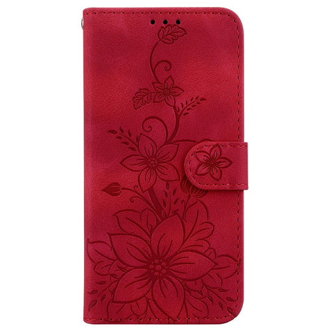 For iPhone Air Stand Case Lily Flower Imprint Leather Phone Cover with Wrist Strap