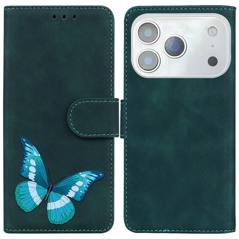 For iPhone 17 Pro Max Stand Case PU Leather Phone Cover Butterfly Printed