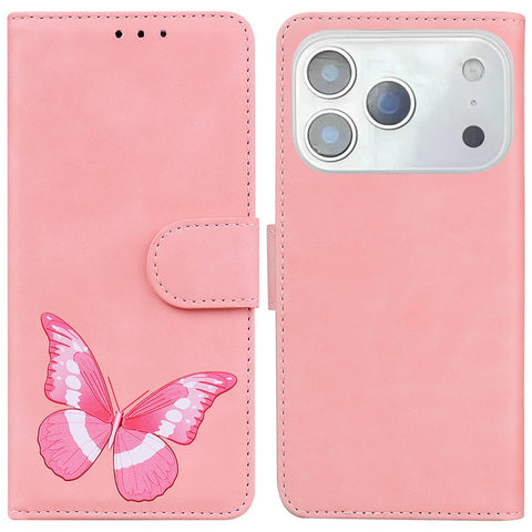 For iPhone 17 Pro Max Stand Case PU Leather Phone Cover Butterfly Printed