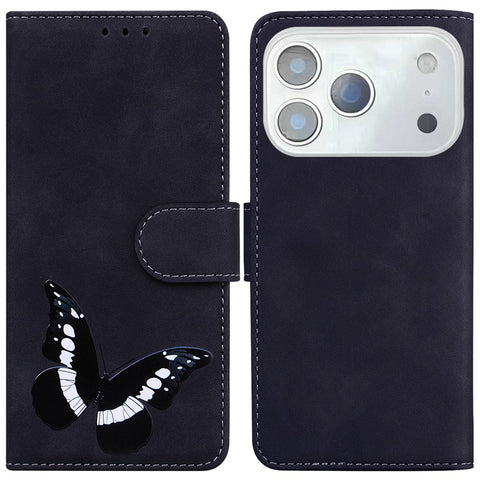 For iPhone 17 Pro Max Stand Case PU Leather Phone Cover Butterfly Printed