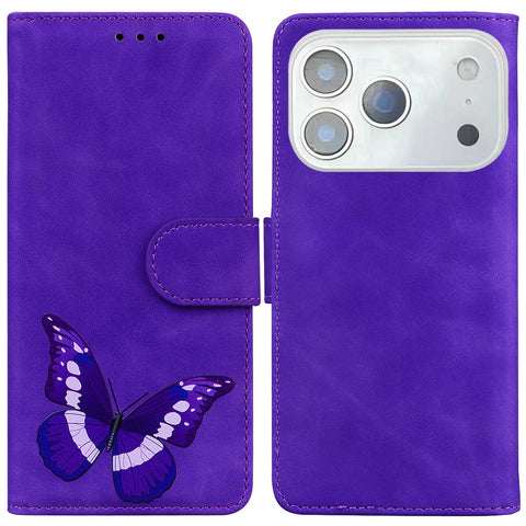 For iPhone 17 Pro Max Stand Case PU Leather Phone Cover Butterfly Printed