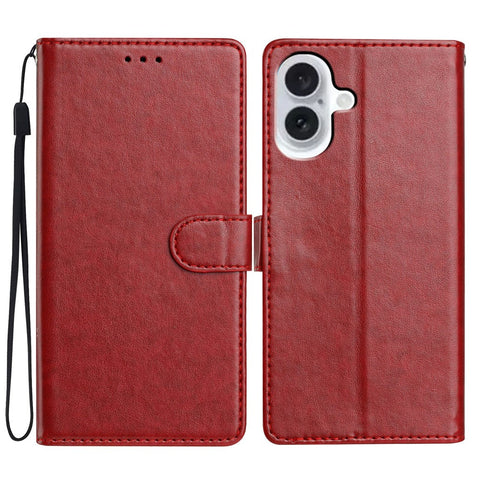For iPhone 17 Leather Case Wallet Stand Phone Cover with Handy Strap