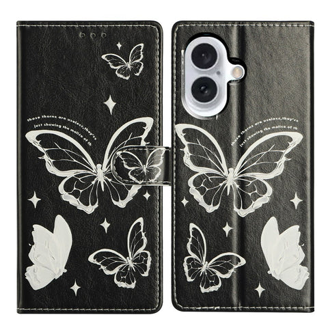 For iPhone 17 Case Pattern Printing Wallet Stand Flip Leather Phone Cover with Strap