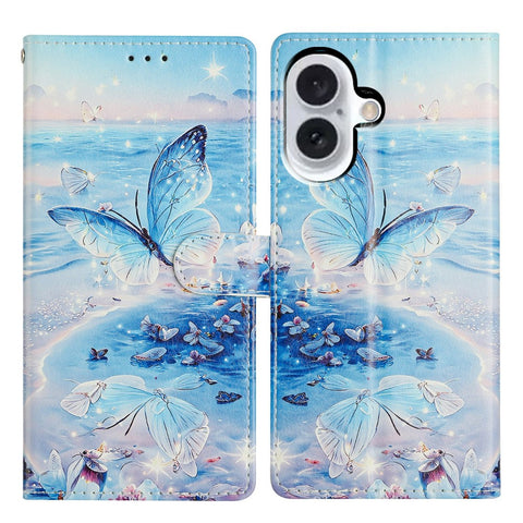 For iPhone 17 Case Pattern Printing Wallet Stand Flip Leather Phone Cover with Strap