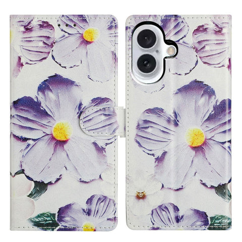 For iPhone 17 Case Pattern Printing Wallet Stand Flip Leather Phone Cover with Strap
