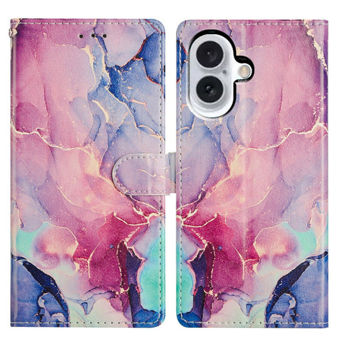 For iPhone 17 Case Pattern Printing Wallet Stand Flip Leather Phone Cover with Strap